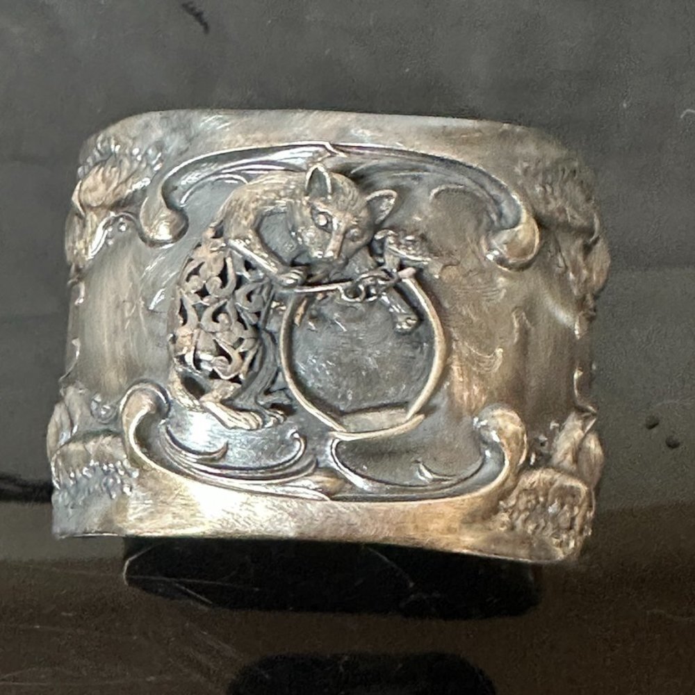 Jezlaine Cat Sterling Silver 925 Cuff Bracelet Victorian Floral Wallace Fish - Picture 2 of 7